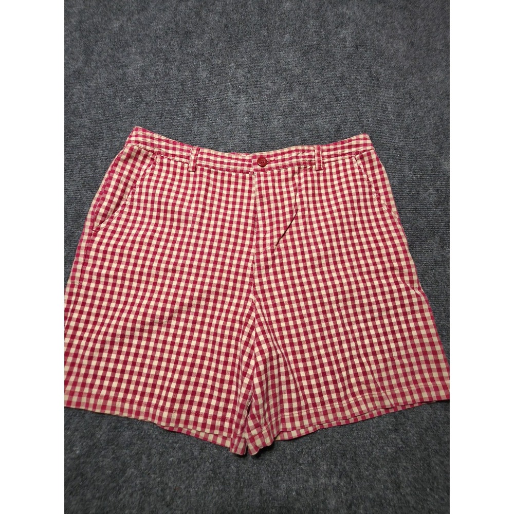 White Stag Red Cream Gingham Plaid Cotton Shorts Size 12 Preppy Summer Picnic